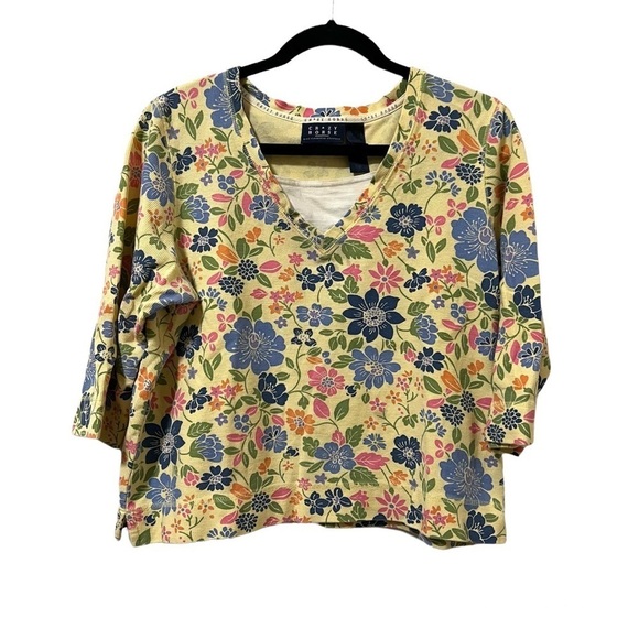 Vintage Cottagecore Crazy Horse Liz Claiborne Pastel Yellow Floral Top - Picture 1 of 5